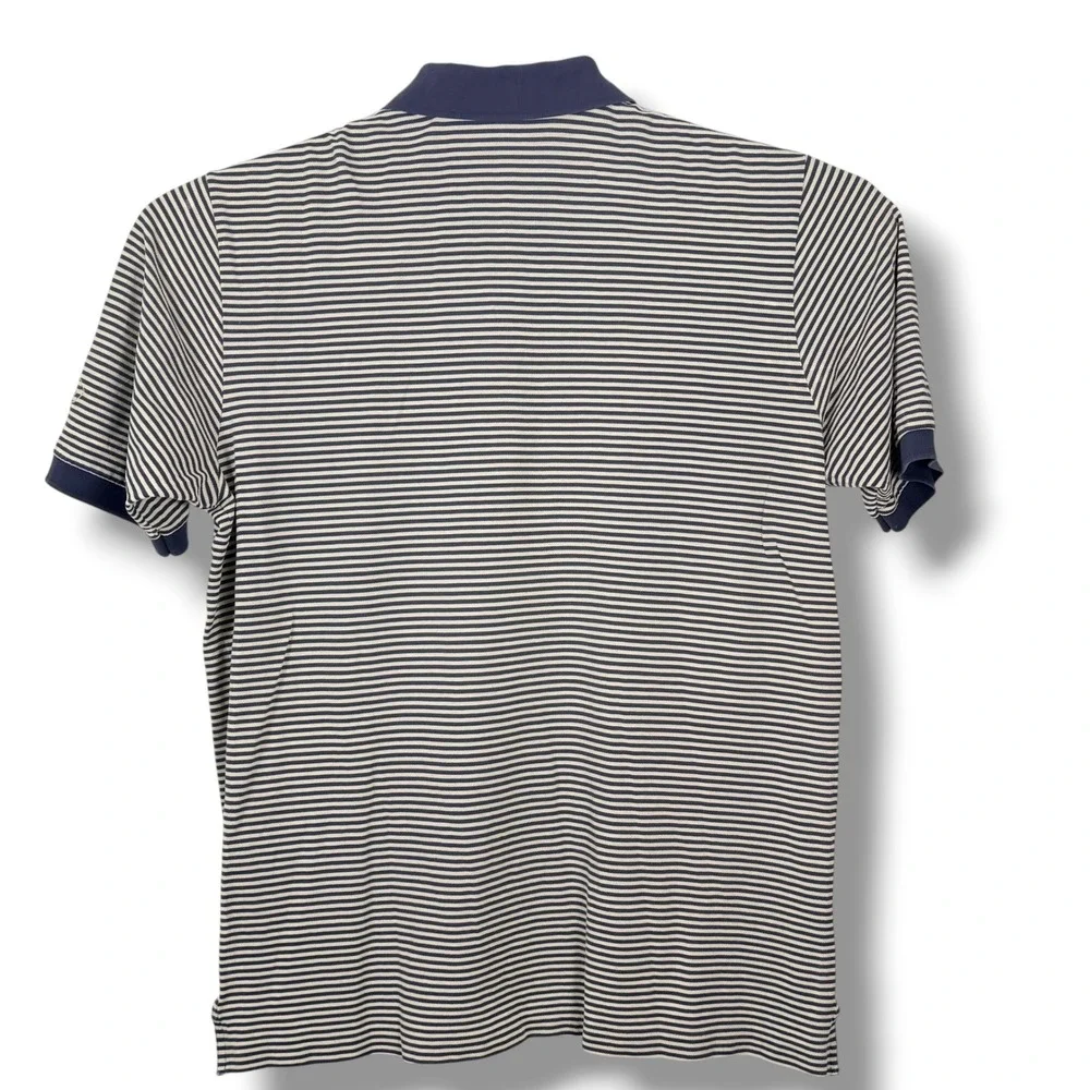 Vintage Polo Golf Ralph Lauren Polo Shirt‎ Mens Large Navy Tan Stripe Pima Pony
